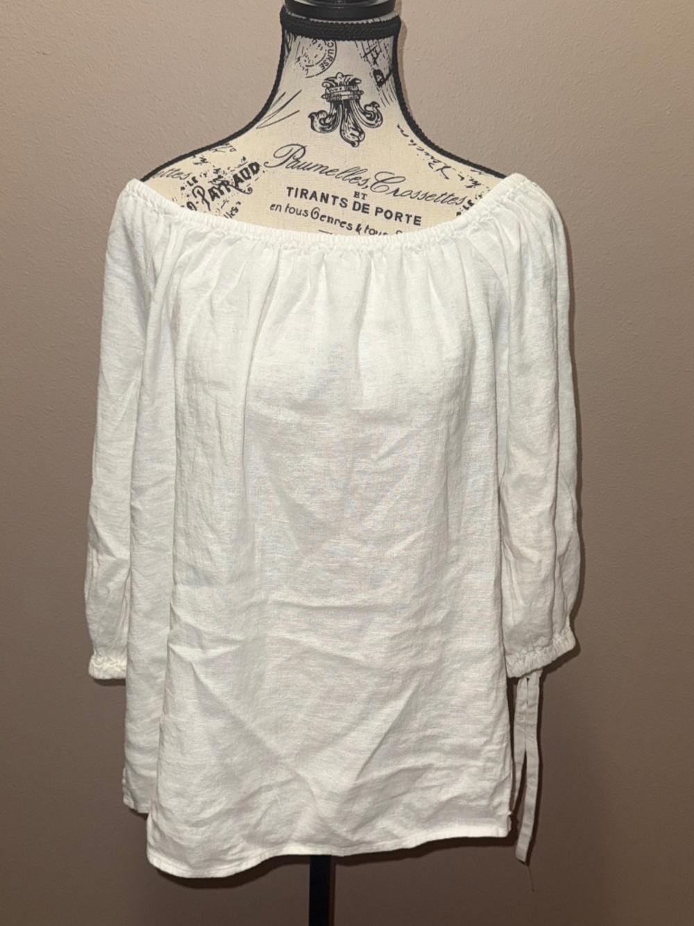 Michael‎ Kors White Linen Blend Off Shoulder Peasant Blouse Boho Coastal Medium
